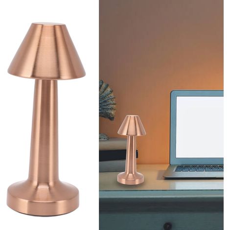 Lampe de table portable sans fil, lampe de chevet LED rechargeable 3 couleurs pour chambre à coucher, lampe d'ambiance pour bar, lampe de table à manger or rose. (1/5)