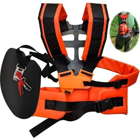 Double shoulder safety harness for lawnmowers – Adjustable polyester shoulder strap – Shock-absorbing comfort for heavy-duty use – Compatible with lawnmowers (1/5)