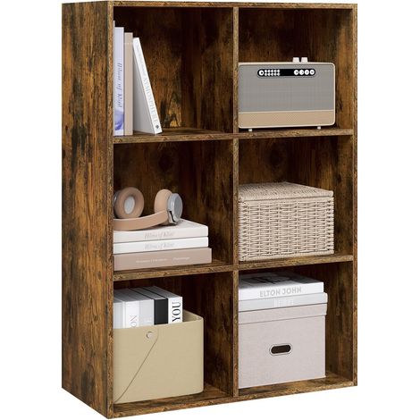 WOLTU Armadietto Libreria Basso a 6 Cubi, Scaffale Porta Libri, Mobiletto Multiuso Legno, Moderno e Semplice, Marrone rustico