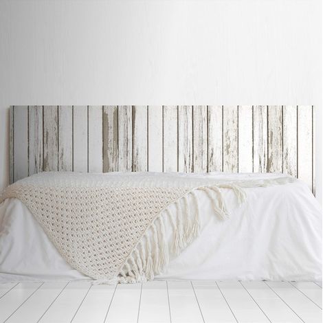Cabecero Cama PVC Decorativo Económico Impresión Digital Tablas Estampado Madera Envejecida Verticales Estrechas Blanco Disponible Varias Medidas (150 x 60 cm) Resistente, Elegante y Duradero
