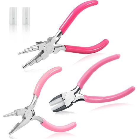 Lot de 3 outils de fabrication de bijoux - Pinces à bec concave et rond - Fournitures de fabrication de bijoux - Pince à bec plat 6 en 1 - Pince à bec concave et rond - Pince à mâchoire plate (1/5)