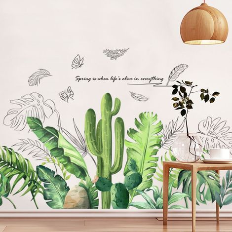 2 PCS Stickers Muraux Feuillage vert Autocollants Muraux Mural Stickers pour Chambre Salon Mur TV (1/5)