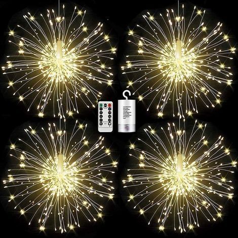 120 LED Fireworks String Lights, Battery Operated Hanging Lights, Christmas Decoration, Parties, Weddings, Windows, Garden and Outdoor Use (1/4)