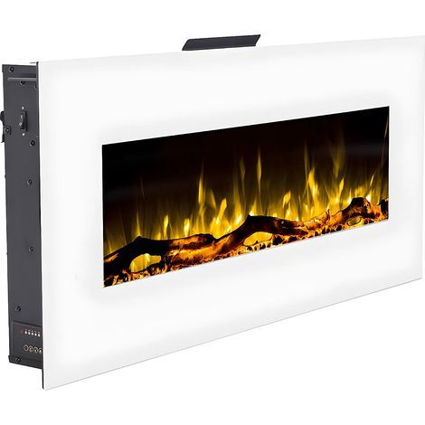 Cheminée électrique murale LALITA - L110 x P14 x H49 cm - Blanc (1/5)
