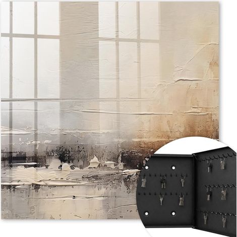 Armoire à clés - (30 cm x 30 cm) - Boîte à clés murale - Coffret de rangement pour clés - Couleur noire - Ouverture vers la droite - Pour maison et bureau - peinture abstraite de paysage (1/5)