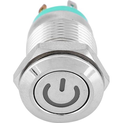 Grüne LED, flacher Sockel, selbstzurückstellender Metallknopf mit Betriebssymbol 12 mm (3 V) (1/5)