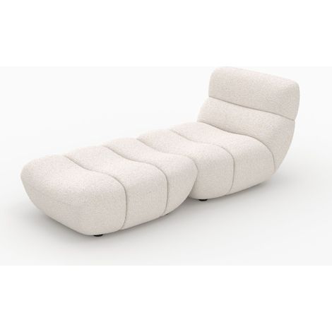 Conjunto de sillón y puf Teddy en tejido rizado blanco