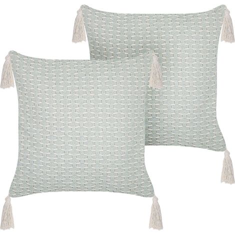 Set di 2 cuscini in poliestere verde menta 42 x 42 cm con nappe imbottitura Hakone