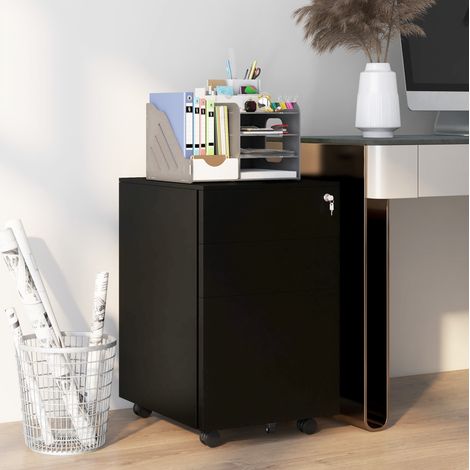 Caisson de bureau mobile 37x43,5x60 cm en acier noir, verrouillable, gain de place – MEUBLIV (1/5)