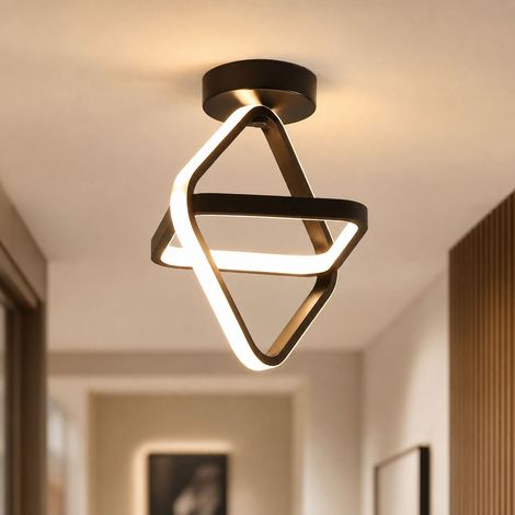 Plafonnier géométrique LED, fer noir laqué et abat-jour PVC, lumière 3 tons, Ø25xH28cm, idéal pour couloir, entrée ou dressing (1/4)