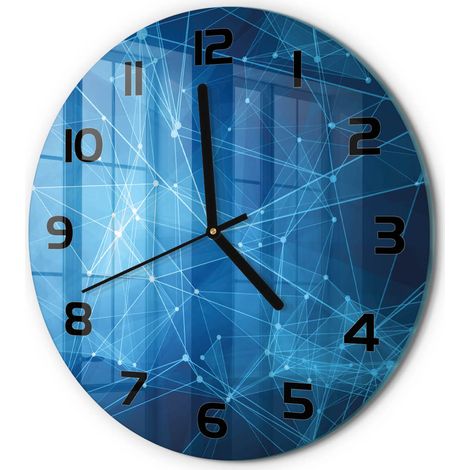 Horloge Murale Ronde Élégante en Verre Trempé Silencieuse Salon Chambre Lignes bleues fi 30 cm (1/5)