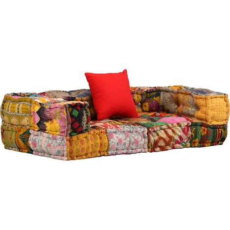 Puf modular de 2 plazas de tela patchwork