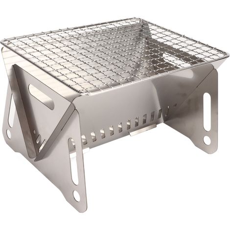 Barbecue pliable en acier inoxydable résistant à la chaleur, avec trous de ventilation, pour le camping et le fonctionnement au charbon de bois. (1/5)