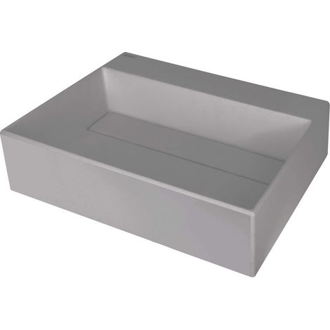 Lavabo in granito d'appoggio con basetta per rubinetteria e copripiletta grigio metallizzato 40x50 cm - Sofyro