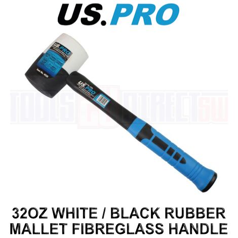 US PRO Rubber Mallet 32oz White & Black Hammer Fibreglass Camping Paving 4520 (1/3)