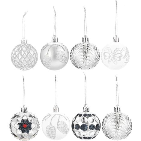 Lot de 8 décorations de sapin de Noël, boules incassables-6CM-Silver (1/3)