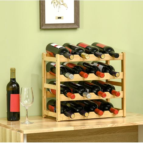 CHICFURN Botellero de bambú para 16 botellas, 43 × 23,5 × 38 cm, madera natural (1/5)