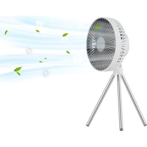 1 ventilateur portable, silencieux avec moteur brushless, trépied amovible, batterie 4000 mAh, 3 vitesses, idéal camping et bureau
