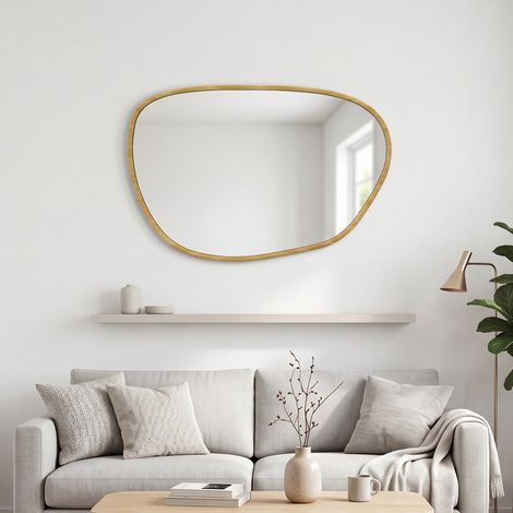 Miroir Mural Asymétrique 90x60 cm, Verre Trempé, Salle de Bain Chambre Salon, Naturel (1/5)