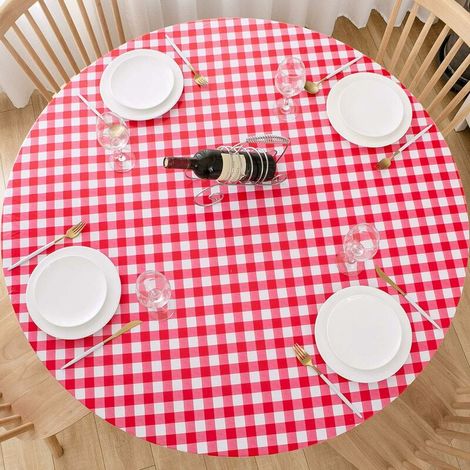 Nappe ronde en vinyle pour tables d'intérieur et d'extérieur, imperméable, résistante à l'huile, lavable, en plastique à carreaux rouges et blancs, convient aux tables de diamètre 45 cm.