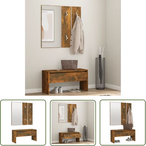 The Living Store Ensemble de meubles de couloir Chêne fumé Bois d'ingénierie - Banc Entrée - Meuble Hall - Banc Coffre - Mobilier Entrée - Rangements Intérieur (1/5)