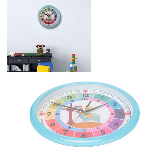 Horloge murale enfant en plastique, motif dessin animé, horloge à quartz moderne et créative, horloge de salon, usage domestique, horloge murale personnalisée, bleue (1/5)