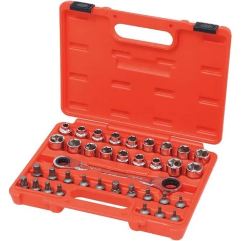 Drakkar Equipement – Coffret de douilles traversantes 36 pièces – Douilles hexagonales 19 mm – Clé à cliquet 14-19 mm – Embouts de vissage H4 à H12 (1/3)