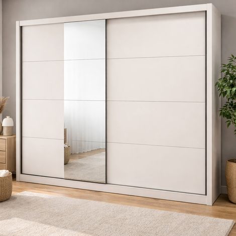 Armario grande Pedavena, armario de dormitorio con perchero, 8 estantes, 12 compartimentos, 251x216h cm blanco beige (1/5)