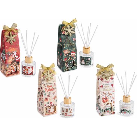 Profumatori per ambiente di Natale con stick e confezione regalo con pendente natalizio e fiocchetto, set da 8 pezzi, Ø 5 cm x 6 H (con stick 14,5)