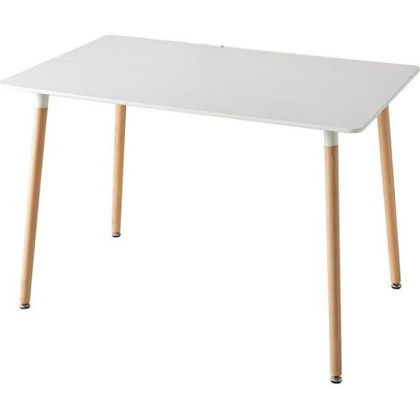 Rechteckiger Esstisch weiß mit Holzbeinen 110x70cm modern für Küche & Büro (1/5)