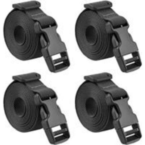 Sangle à Boucle 25 mm Sangle à Cliquet 4 Pièces Courroie Serrage Plastique Sangle d'Arrimage pour Emballage Valise Déménagement Bagage (Noir )