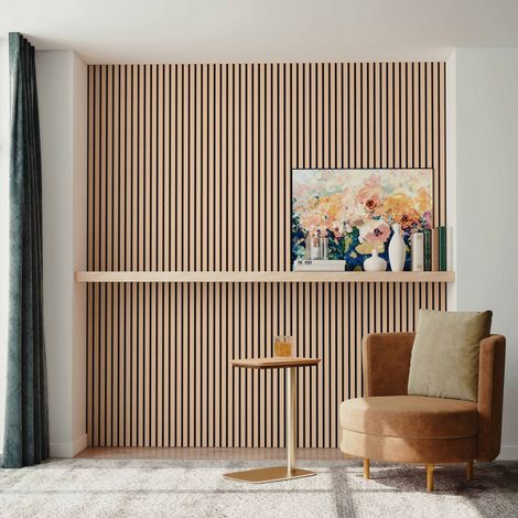 2 pezzi Pannelli decorativi fonoassorbenti L120xL60cm SP21mm in legno MDF，Colore di rovere scuro assorbimento acustico
