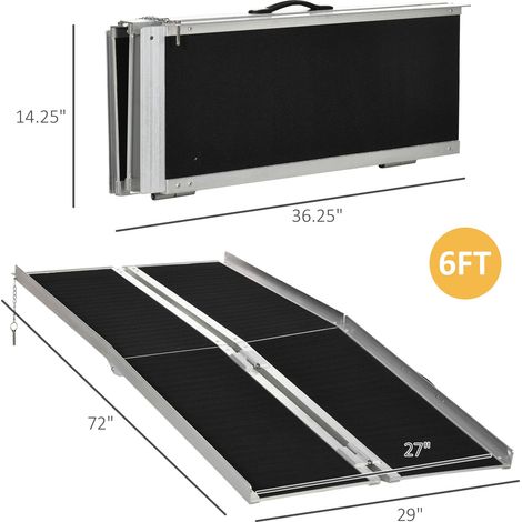 Rampe de mobilité en aluminium de 1,8 m (6 pi) antidérapante, pliable et facile à ranger, noire (1/5)