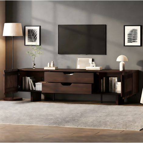 Mueble TV 180 x 40 x 45 cm, 2 cajones, 2 puertas, nogal oscuro HAVRYA (1/4)