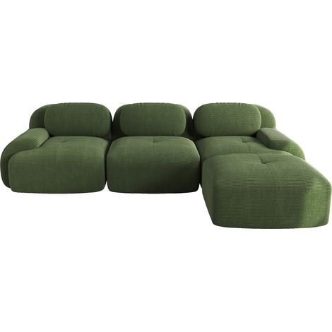 ELVMI Sofá esquinero modular sin montaje con respaldo ergonómico y reposabrazos anchos en pana Verde 298 x 178 x 70 cm (1/5)