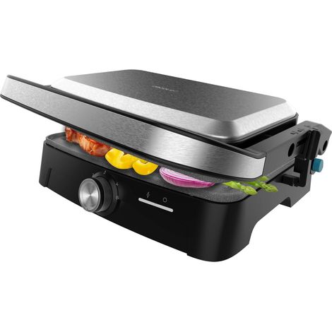 Cecotec Parrilla Eléctrica con Grill Rock'nGrill 1500 Full Open. 1500W, Apertura 180º, RockStone Antiadherente, Placa Flotante