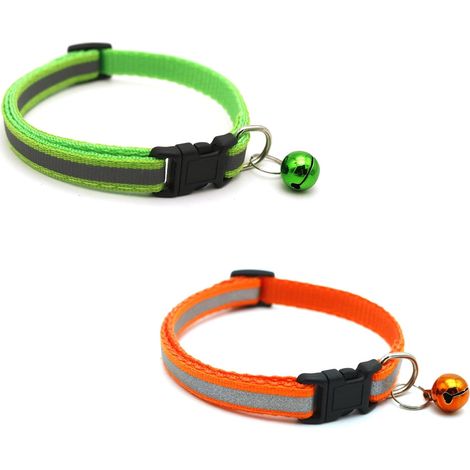 Lot de 2 colliers réfléchissants mignons pour chats avec clochettes - OrangeGreen (1/5)