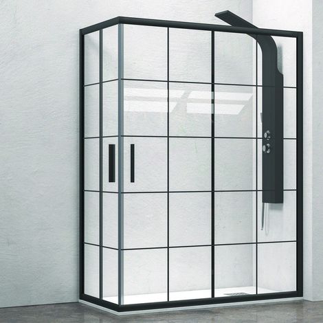 Box doccia 90x90 profili neri opachi vetro a quadrati neri NICO-B1000 kamalu
