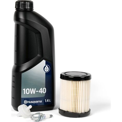 Husqvarna – Kit entretien tracteur tondeuse – Filtre à air Briggs et Stratton – Bougie et filtre à essence – Huile 10W40 1.4L pour moteur thermique