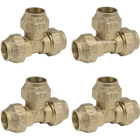 Lot de 4 Té compression égal laiton 25 mm pour tuyau polyéthylène, plomberie et l'irrigation