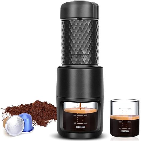 Machine à Expresso Manuelle Portative Espresso Machine Portable Compatible avec Café Moulu et pour Domicile Bureau Voyage Camping et Randonnée Noir (1/5)