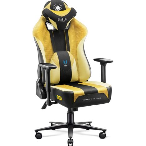 Diablo X-Player 2.0 Gaming Stuhl Computerstuhl ergonomischer Bürostuhl Gamer Chair Schreibtischstuhl Stoffbezug Dark Sunflower - King Size