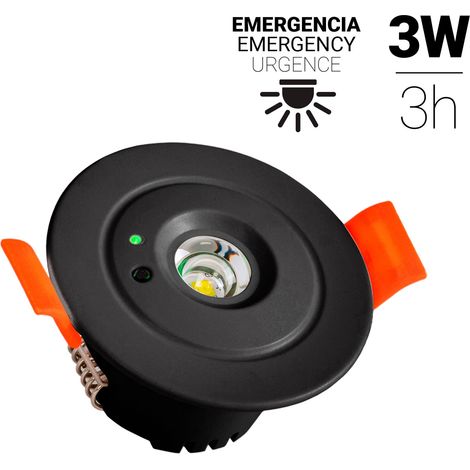 Éclairage de secours 3W Spot encastrable - Autonomie de 3h - - Noir