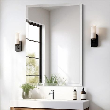 Espejo de Baño de Pared Biselado Decorativo sin Marco, Espejo Minimalista Rectangular de Vidrio Plateado para Comedor Salón Entrada Pasillo, 60x80 cm (1/5)