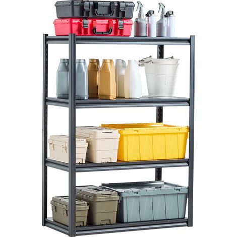 VEVOR Scaffale Portaoggetti,Scaffale Portaoggetti a 4 Livelli, Ripiani in Metallo Regolabili, Scafandro per Cucina, Magazzino, Seminterrato, Scaffalatura Nero 1088,6 kg, 508 x 1016 x 1447 mm