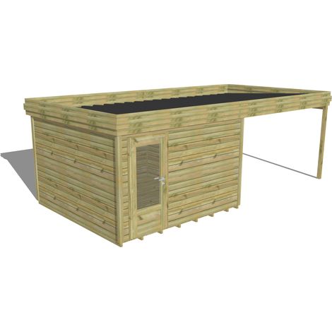 ABRI DE JARDIN bois Pin autoclave 27mm - 6,94x3,44m / 23,9m2 - Bac acier - Plancher bois