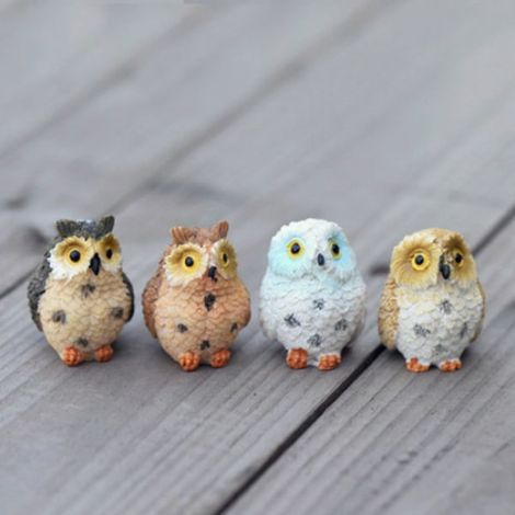 Lot de 4 mini-hiboux en résine, figurines miniatures, accessoire pour jardin féerique