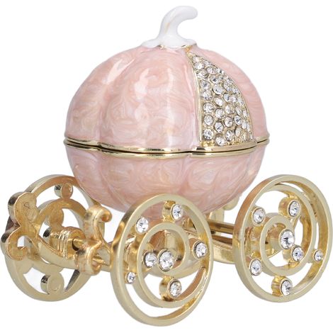 Boîte à bijoux blanche et dorée en forme de carrosse-citrouille, organisateur de bijoux incrusté de diamants, objet de décoration de bureau. (1/5)