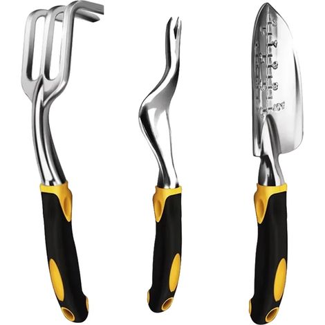 Ensemble d'outils de jardin, poignée ergonomique, acier résistant à la rouille, 3 PCS (1/2)
