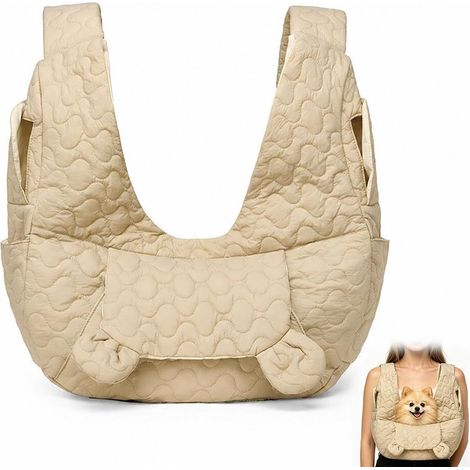 Sac de transport bandoulière pour petit chien et chat - Sac ventral confortable et respirant pour animaux de compagnie - Idéal pour voyage et randonnée (1/3)
